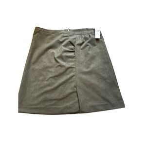 Anthropologie Moss Green Faux Suede Mini Skirt Size 12 Ruched Front NEW